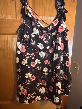 Maurices Black Floral Tank with Pink and Cream Blooms